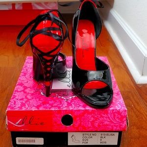 Black and red high heeled shoes